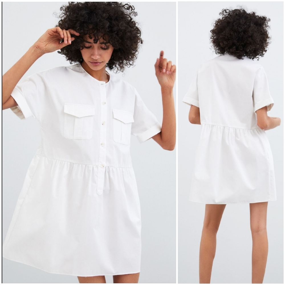 Zara poplin dress with pockets, cotton